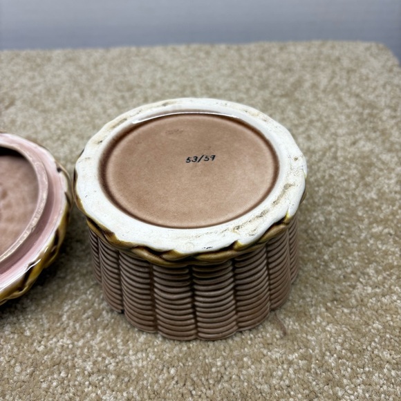 1960s MCM Tilso Retro Lidded Cottage Cheese Dish Bowl Wicker Style Base Japan 4” - Picture 4 of 6